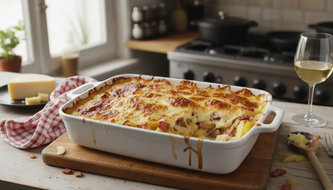 Tartiflette traditionnelle au reblochon gratinee au four, recette savoyarde maison