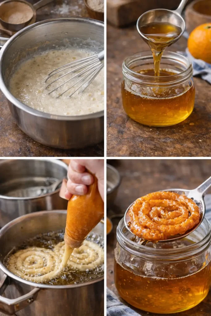 étapes pour zlabia traditionnelle croustillante imbibée de sirop parfumé