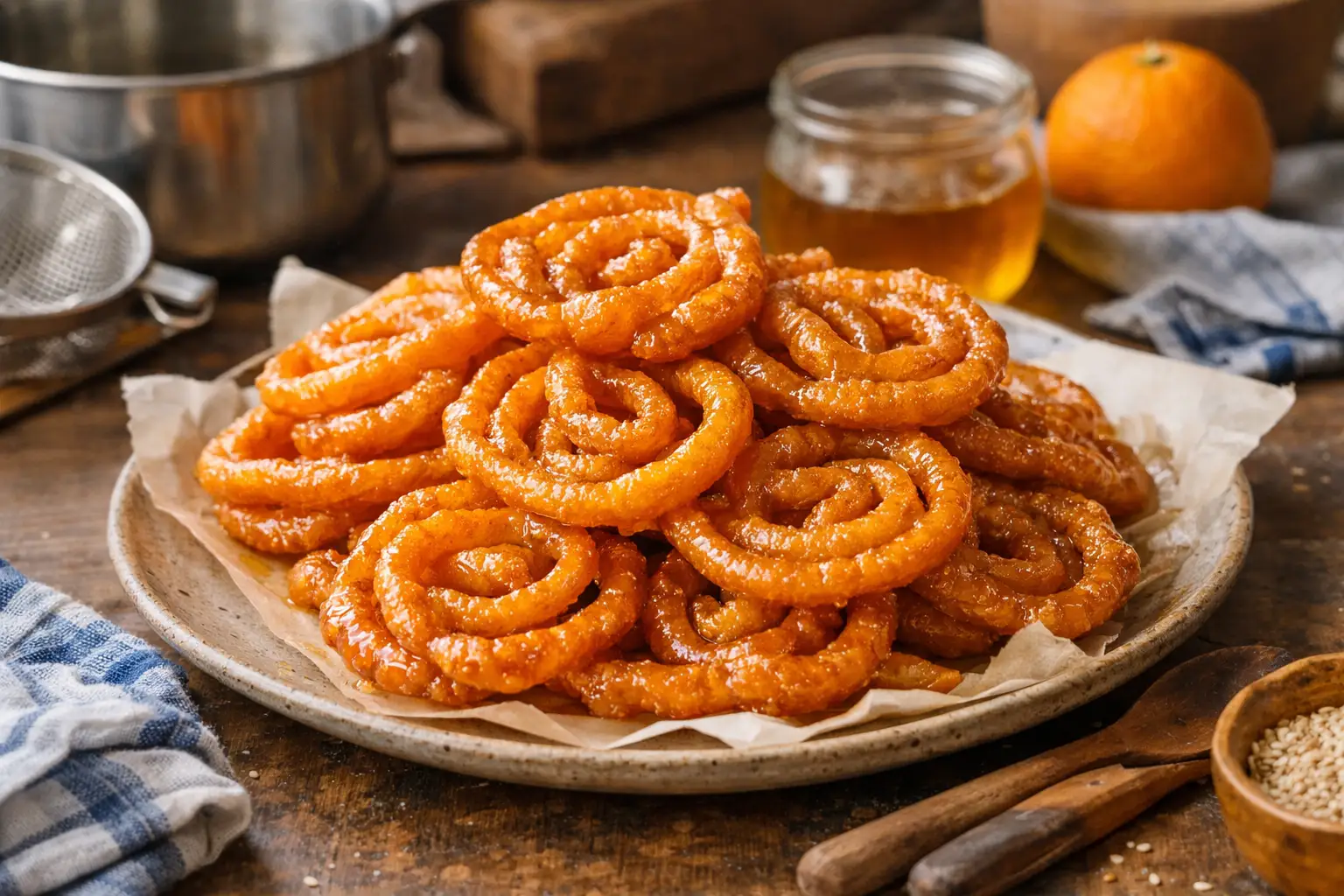 Zlabia traditionnelle croustillante imbibée de sirop parfumé