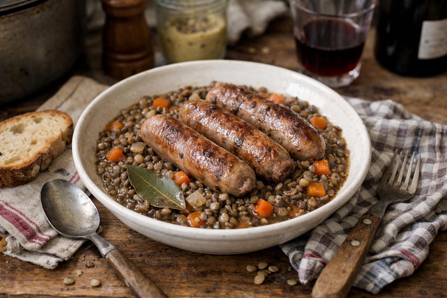 recette saucisse lentilles - Facile fait maison