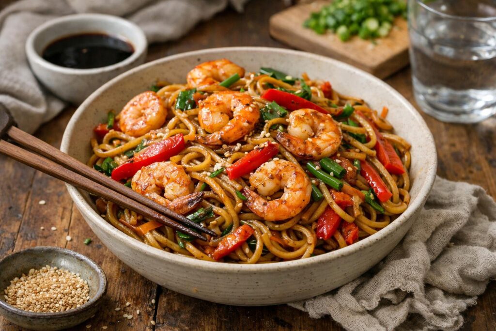 Nouilles chinoises aux crevettes - Facile fait maison