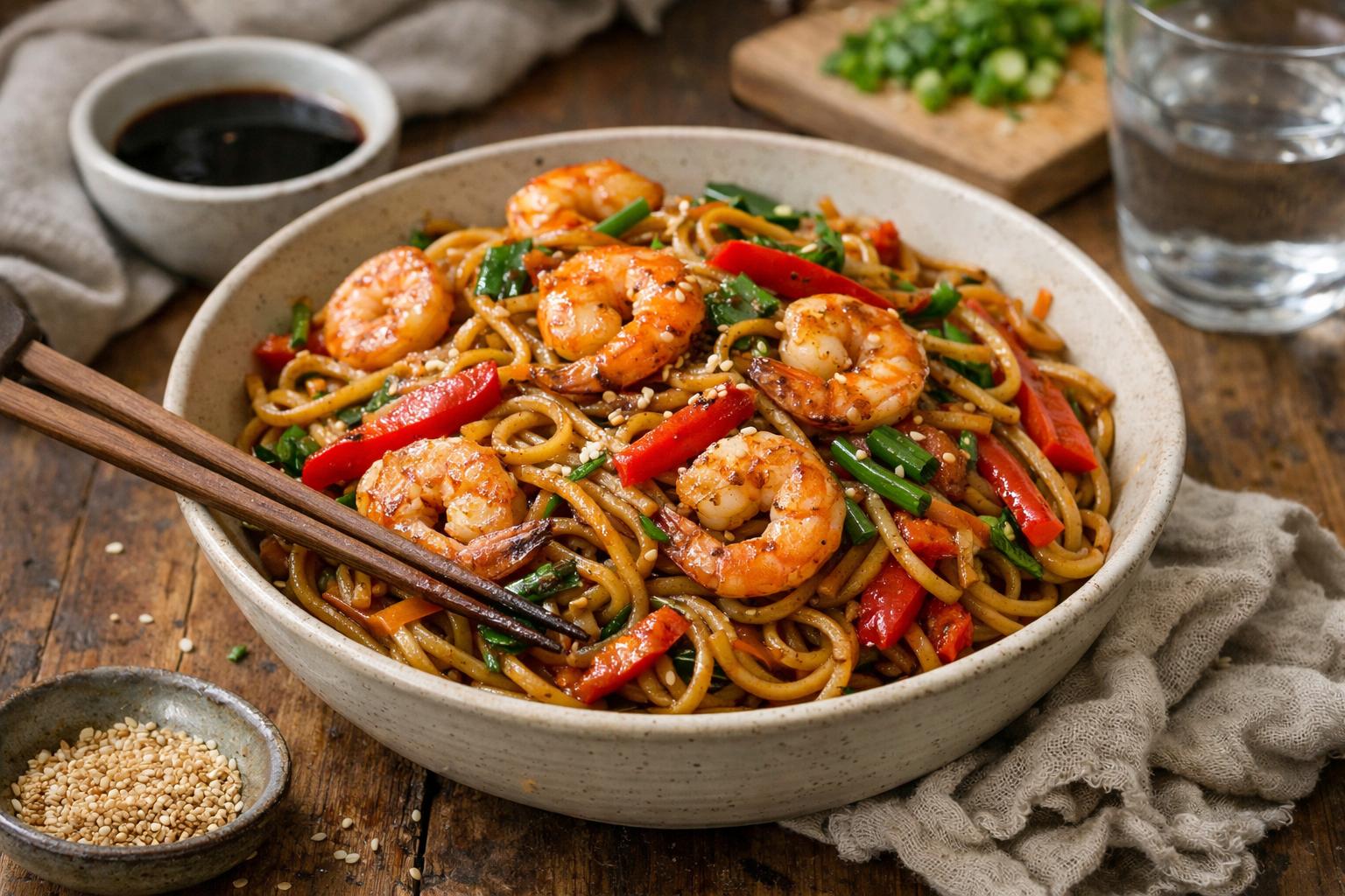 Nouilles chinoises aux crevettes - Facile fait maison