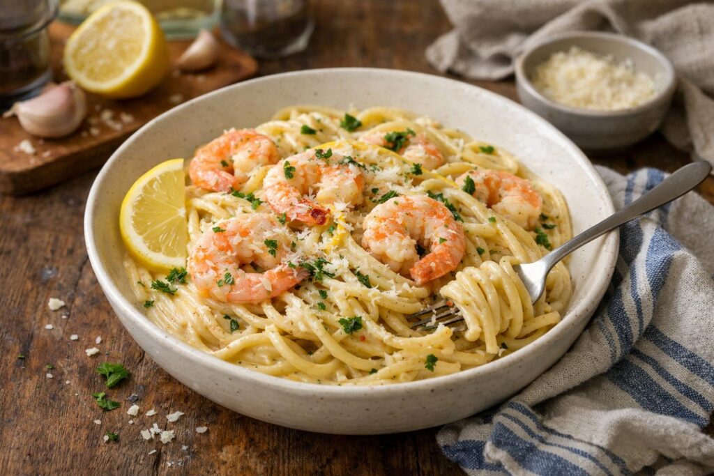 Pâtes aux crevettes - Facile fait maison