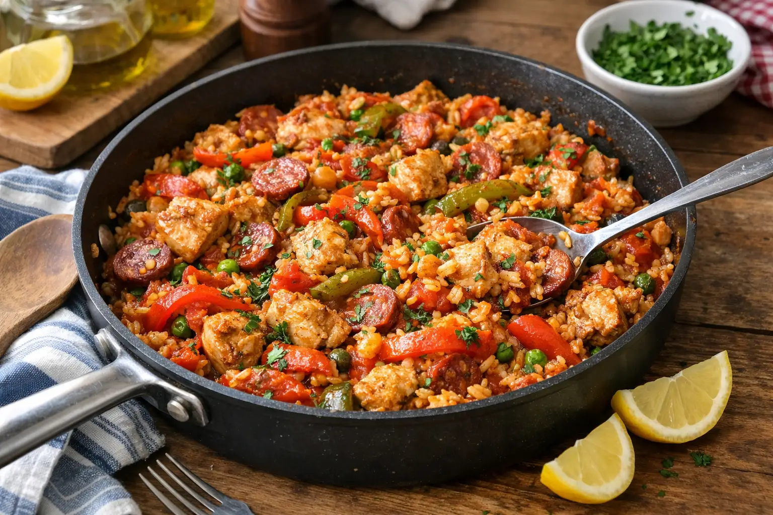 Marmite a l'espagnole (poulet, chorizo et riz) - Facile fait maison