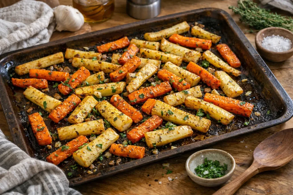 Panais au four carotte, thym et miel - Facile fait maison