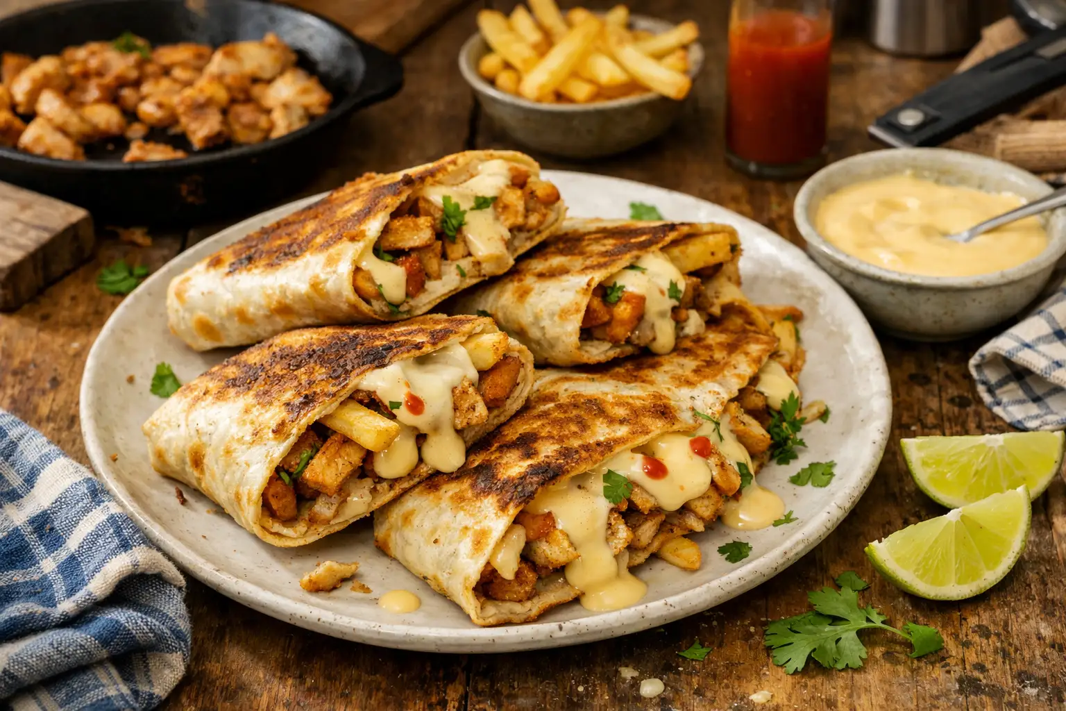 tacos poulet maison croustillants, sauce fromagère facile