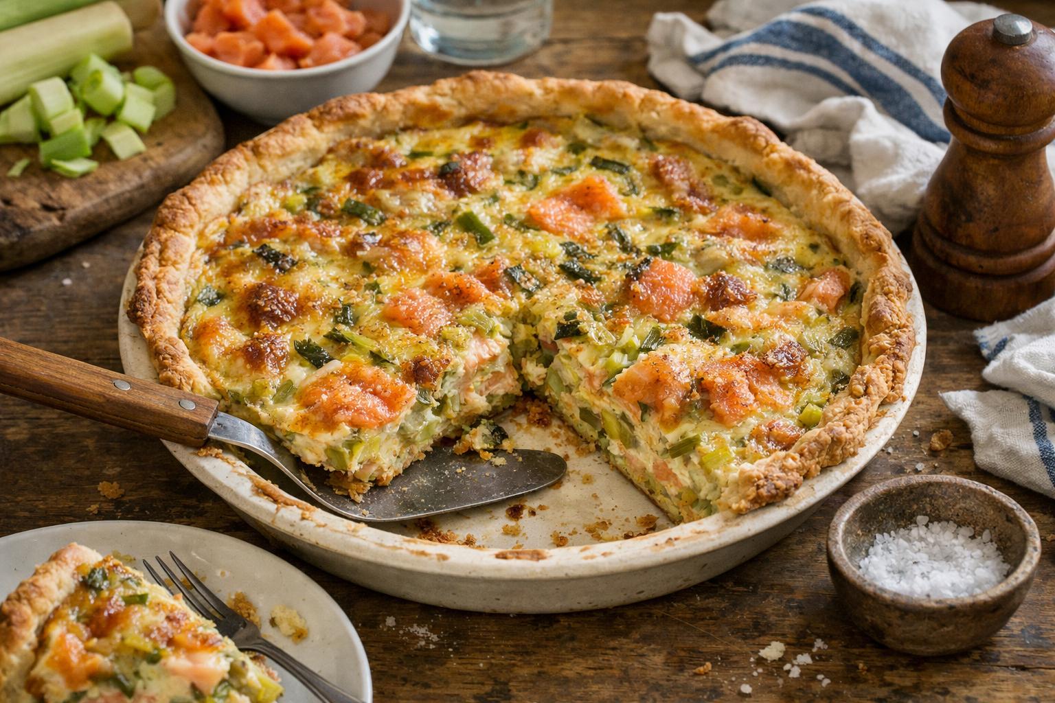 Quiche au poireau et saumon fumé - Facile fait maison