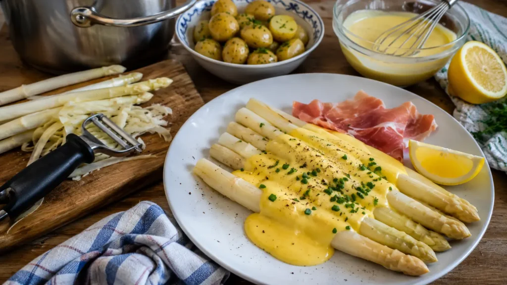 Asperges blanches chaudes, sauce hollandaise citronnée - Facile fait maison