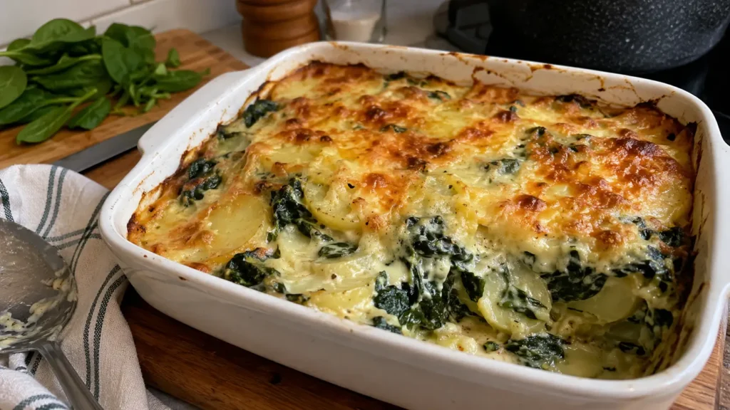 Gratin d'epinards frais et pommes de terre - Facile fait maison