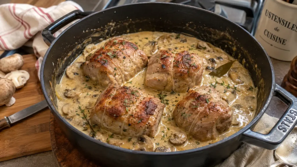 Paupiettes de porc en cocotte (sauce creme moutarde) - Facile fait maison
