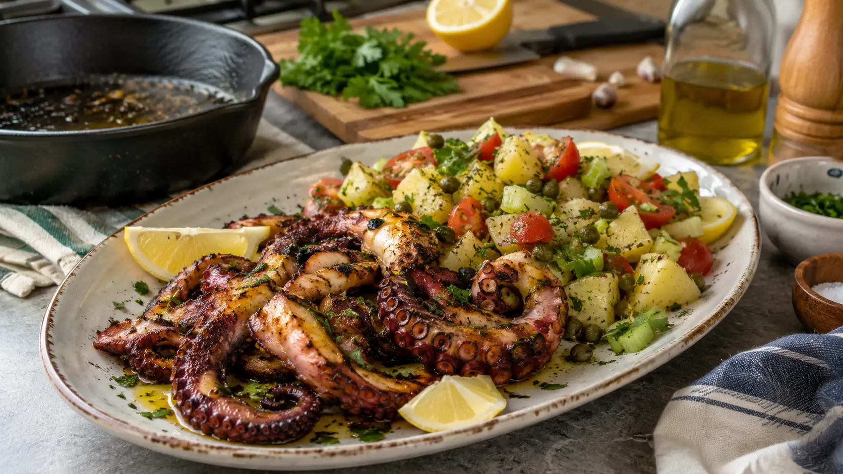 Poulpe grillé à la poêle et salade de poulpe à l'italienne - Facile fait maison
