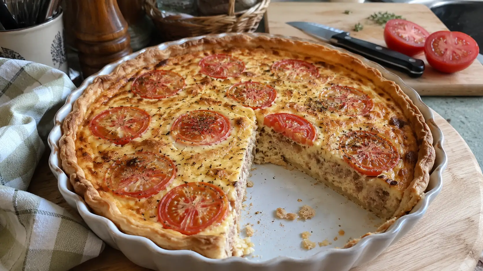 Tarte au thon et tomate (facile et moelleuse) - Facile fait maison