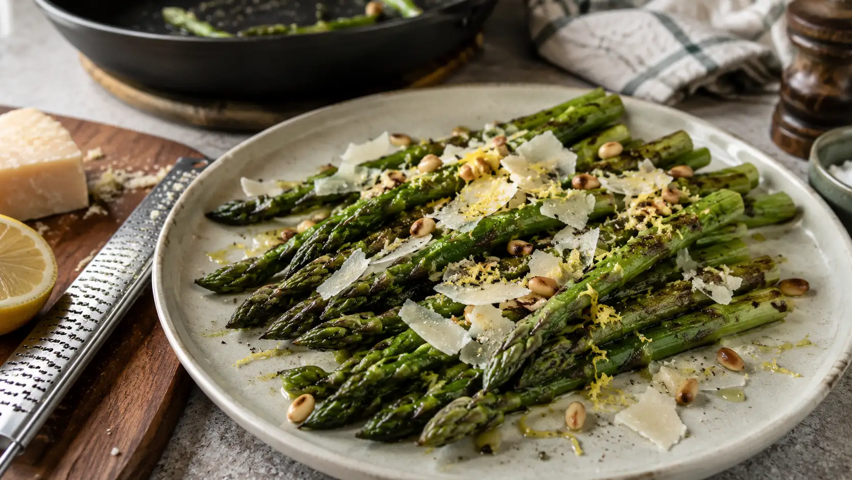 Asperges vertes poêlées au parmesan et citron - Facile fait maison