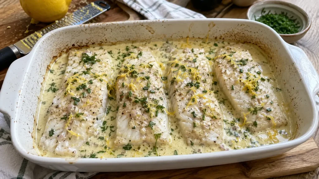 Filets de lieu noir au four, sauce creme citron-moutarde - Facile fait maison