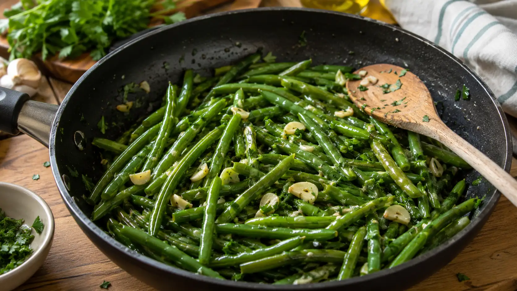 Haricots verts a l'ail et au persil - Facile fait maison