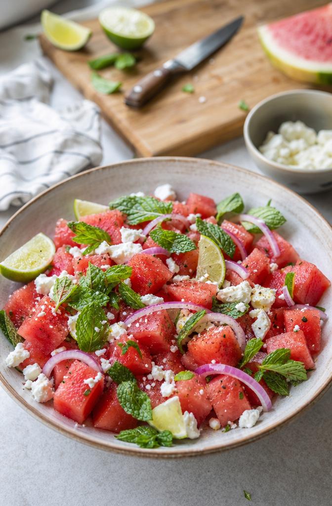 Salade de pastèque feta menthe - Facile fait maison