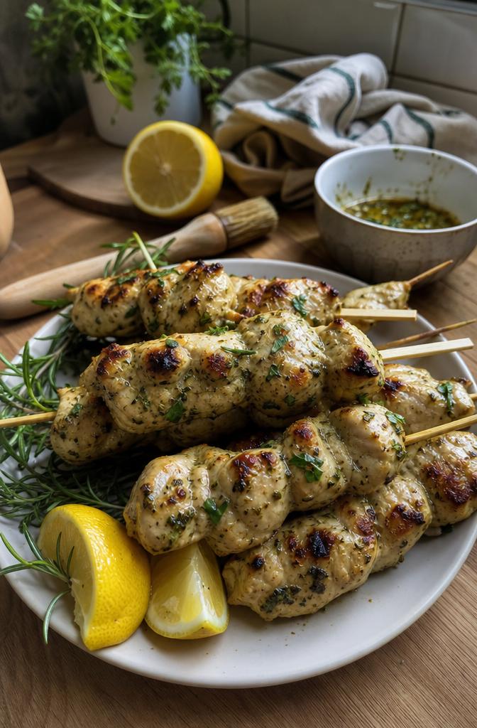 Brochettes de poulet marinées citron herbes - Facile fait maison