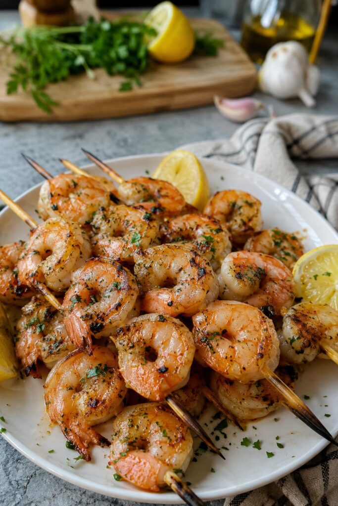 Brochettes de crevettes ail citron - Facile fait maison