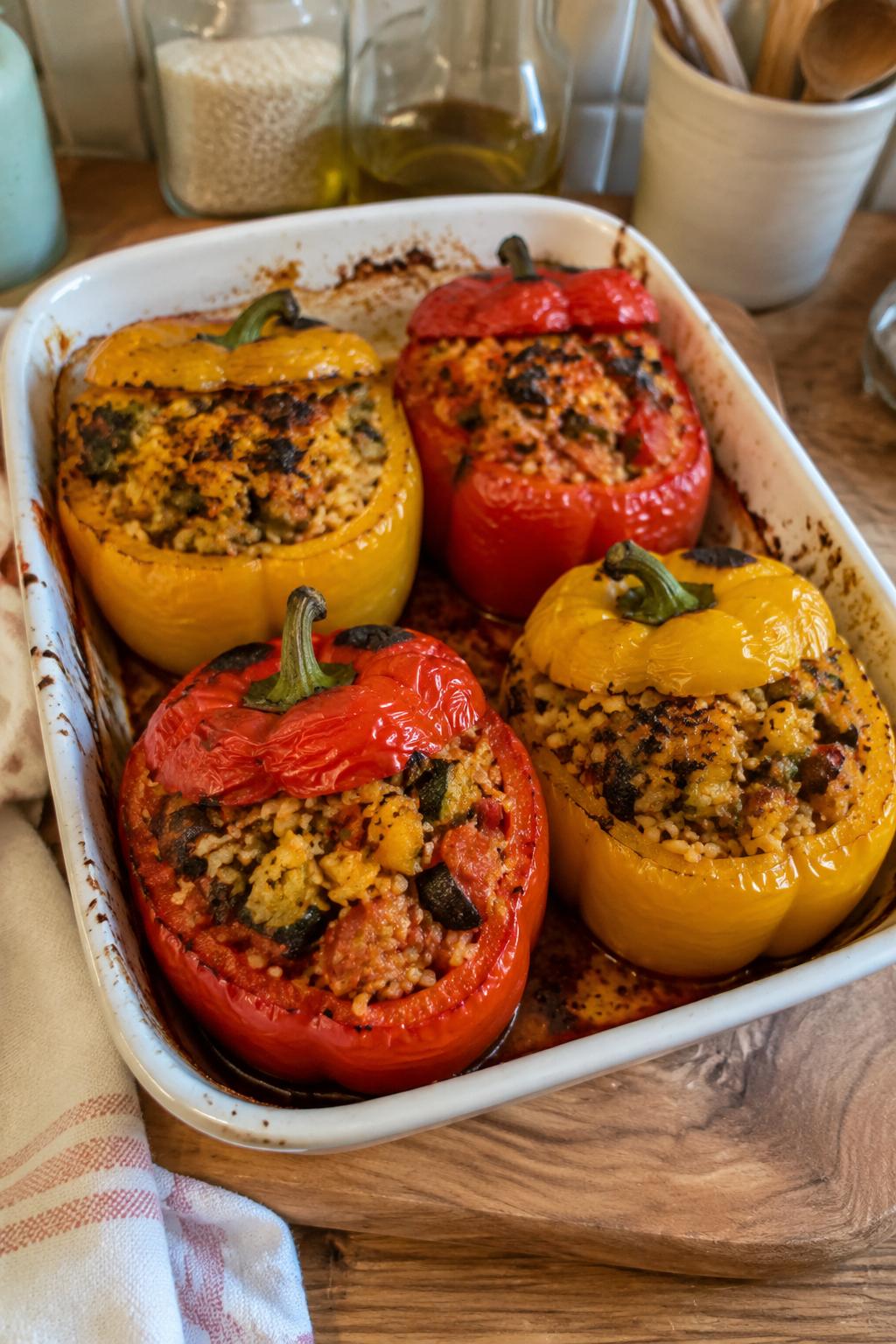 Poivrons farcis au riz et légumes - Facile fait maison