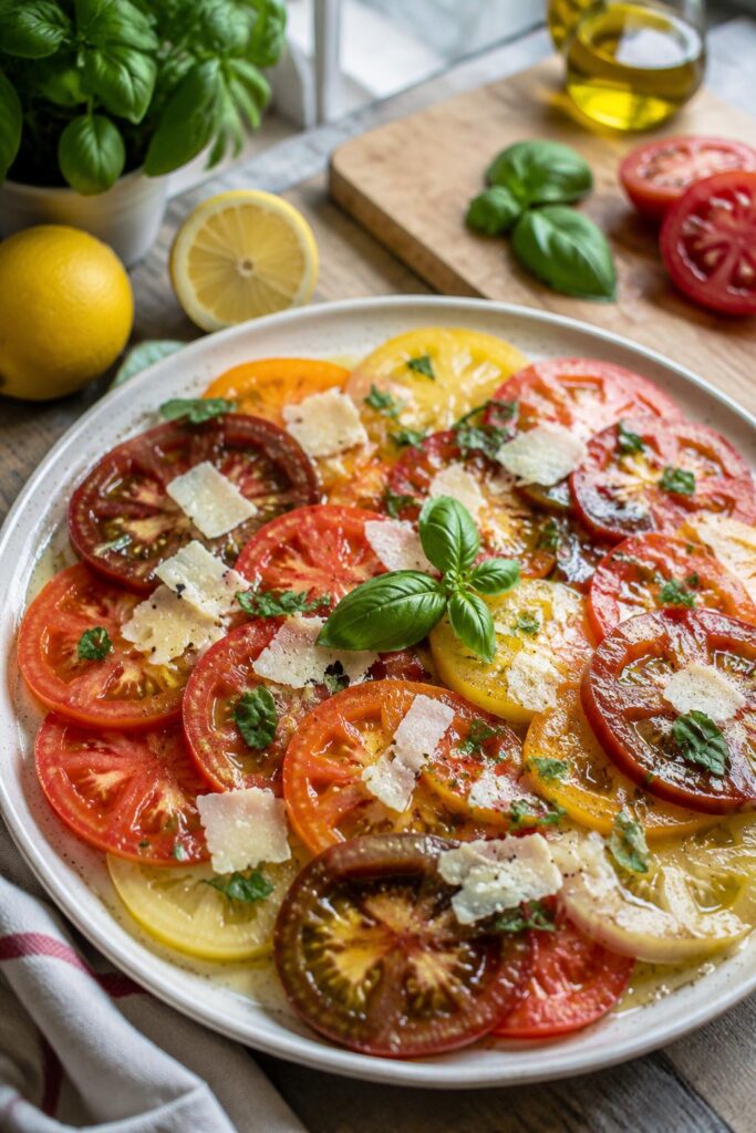 Carpaccio de tomates basilic parmesan - Facile fait maison