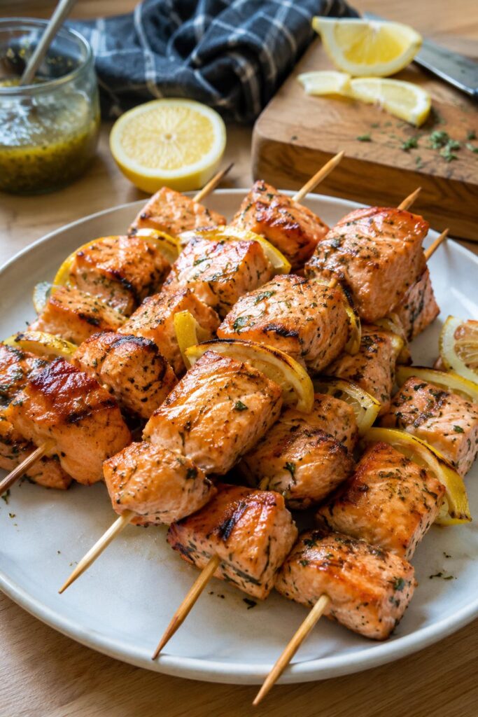 Brochettes de saumon au miel et citron - Facile fait maison