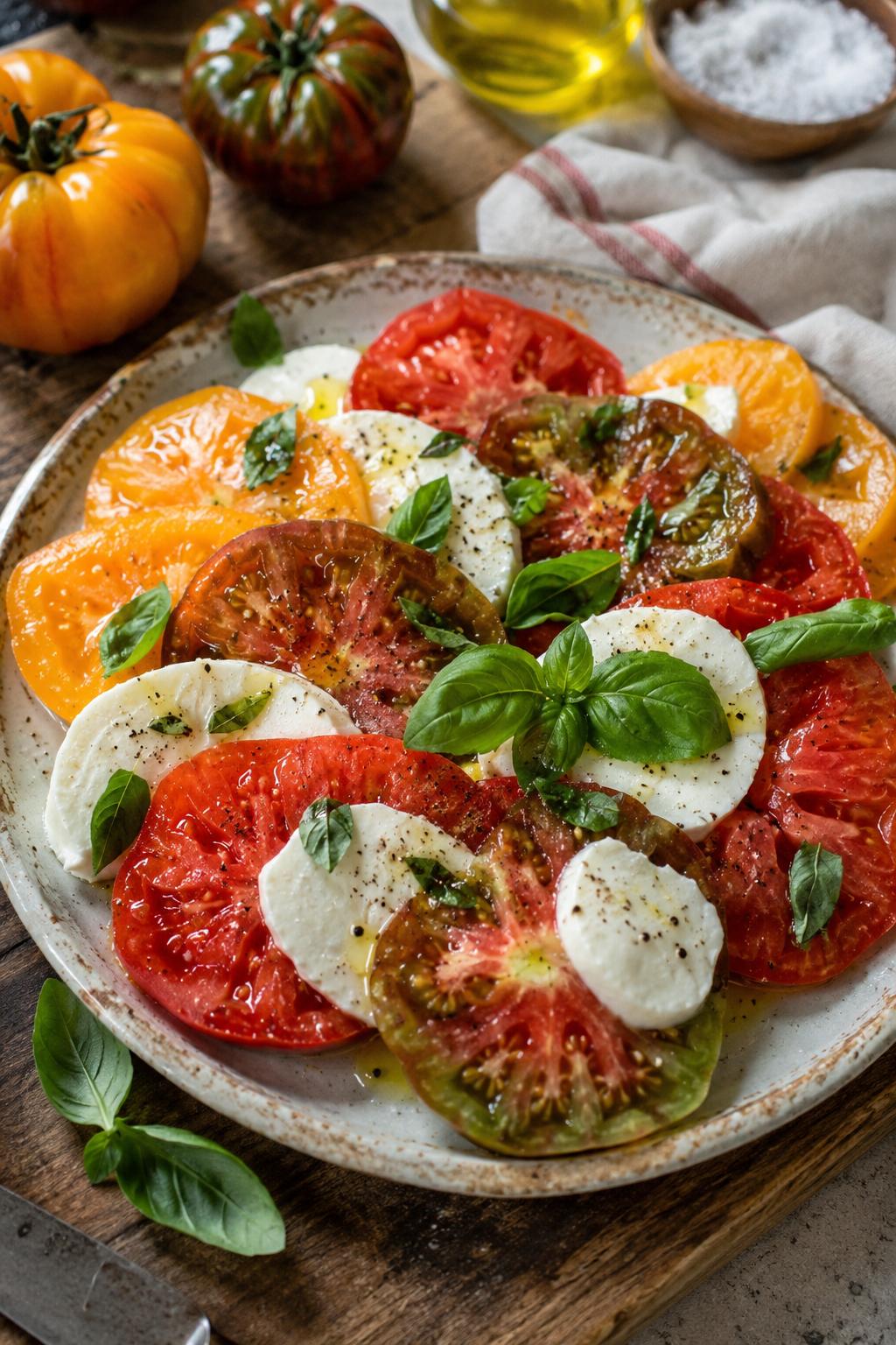 Salade de tomates anciennes mozzarella - Facile fait maison