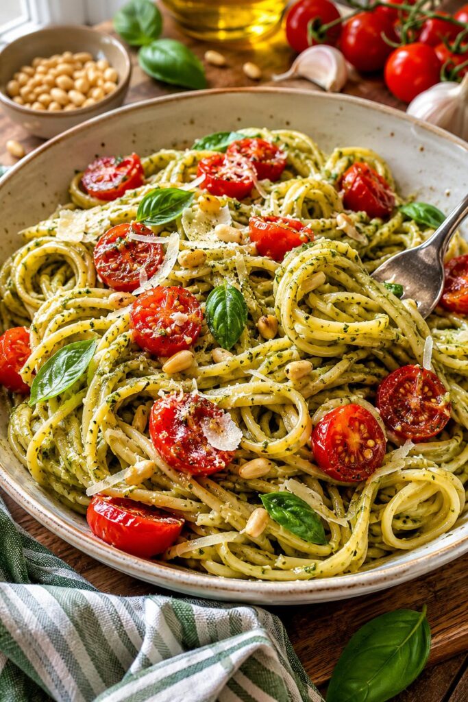 Pâtes au pesto et tomates cerises - Facile fait maison