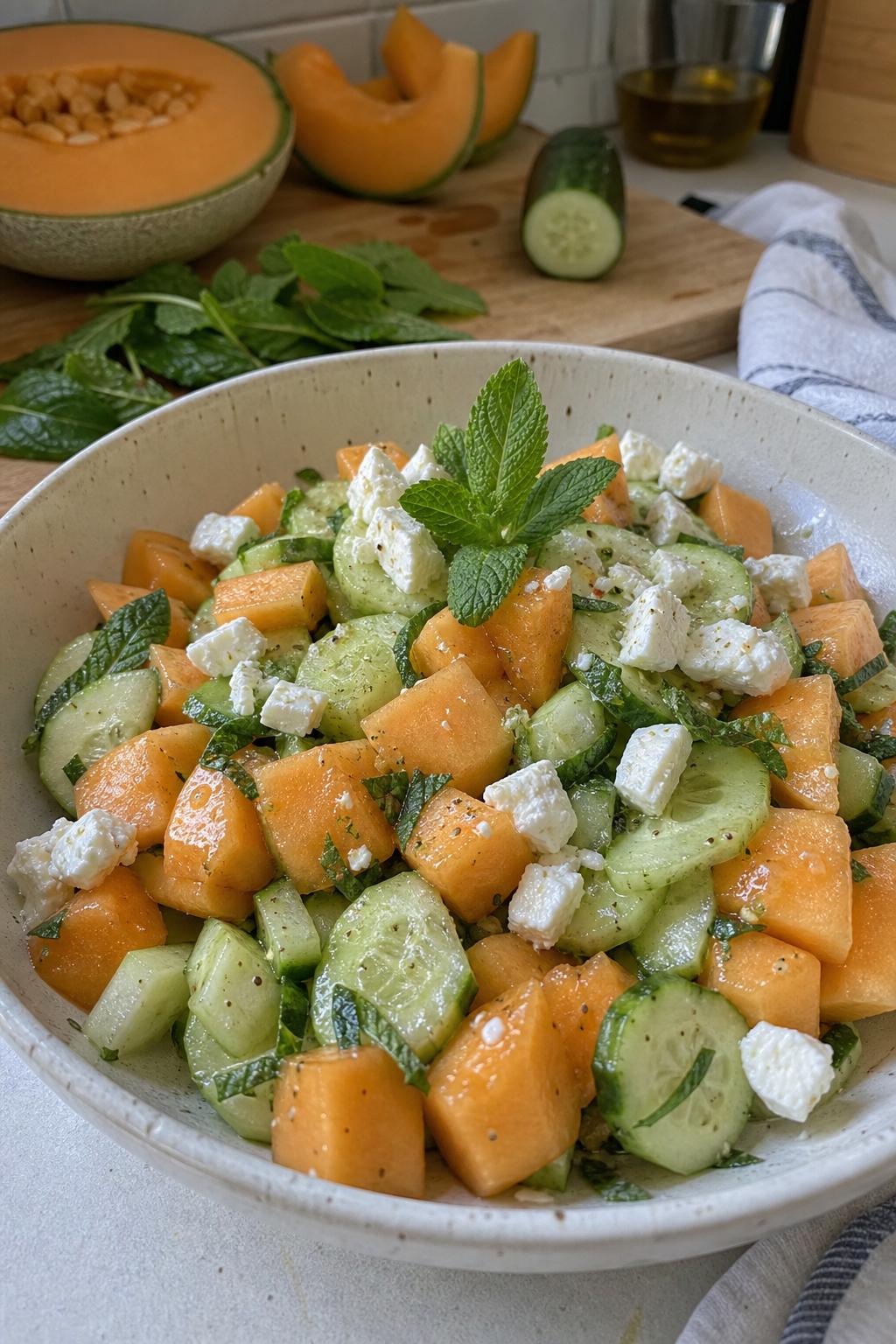 Salade de melon concombre menthe - Facile fait maison