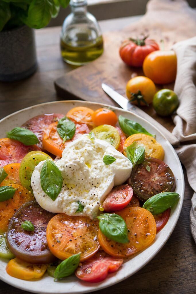 Salade de tomates multicolores burrata - Facile fait maison
