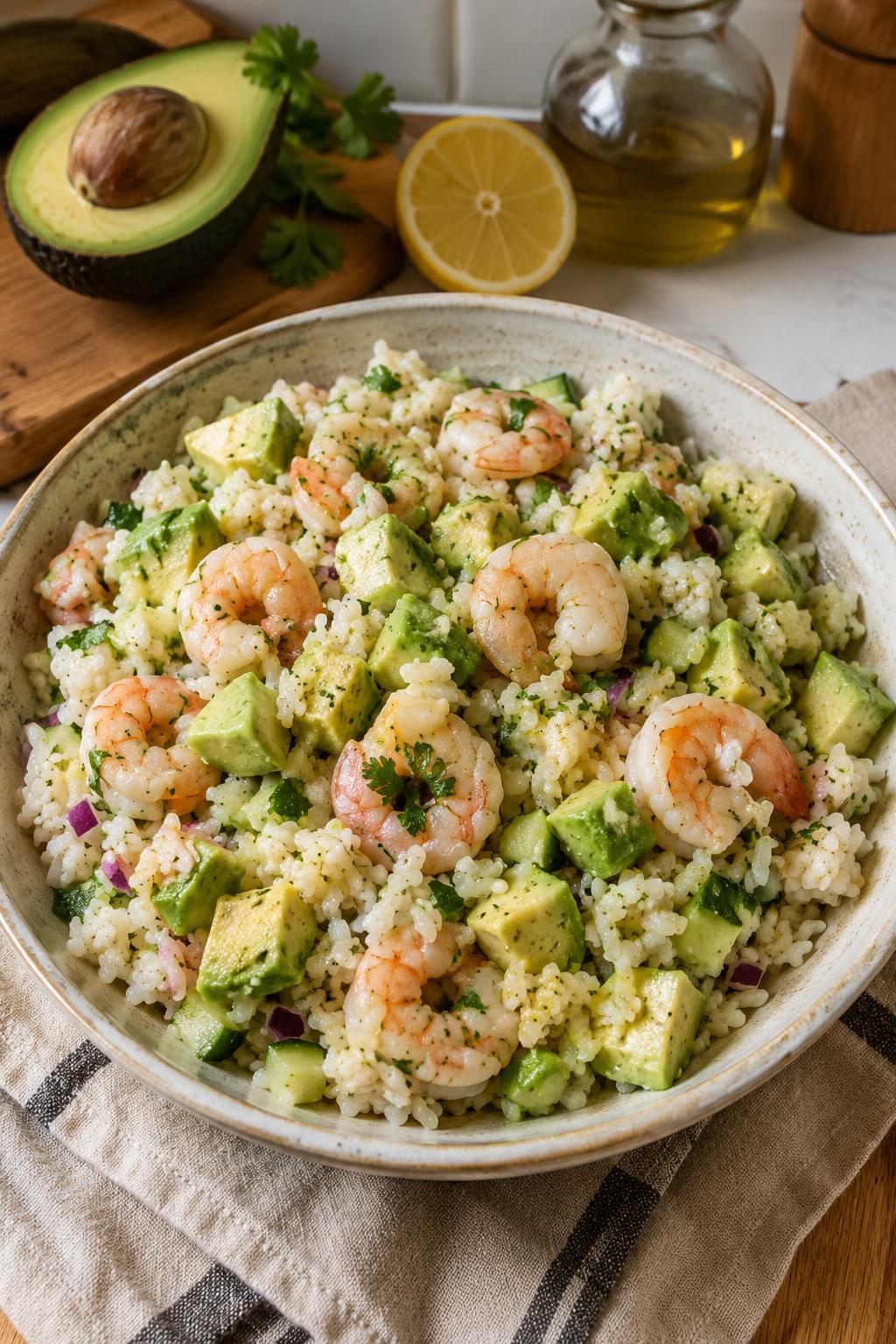 Salade de riz aux crevettes et avocat - Facile fait maison