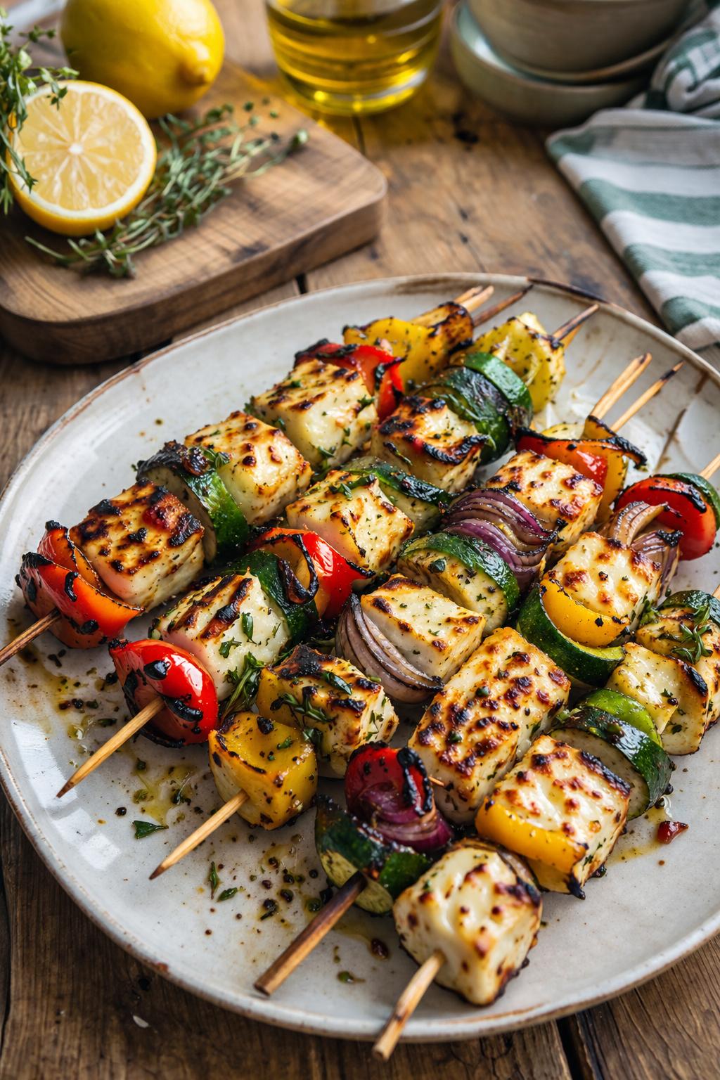 Brochettes de halloumi et légumes - Facile fait maison