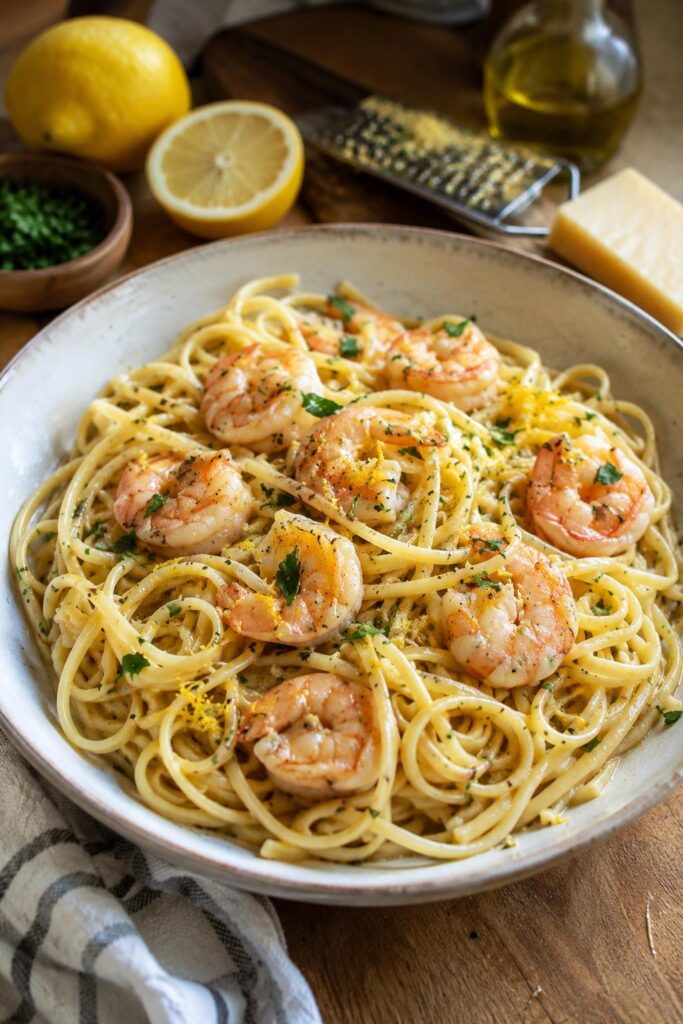Linguine au citron et crevettes - Facile fait maison
