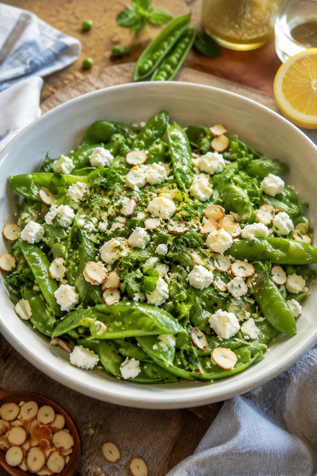 Salade de pois gourmands et feta - Facile fait maison