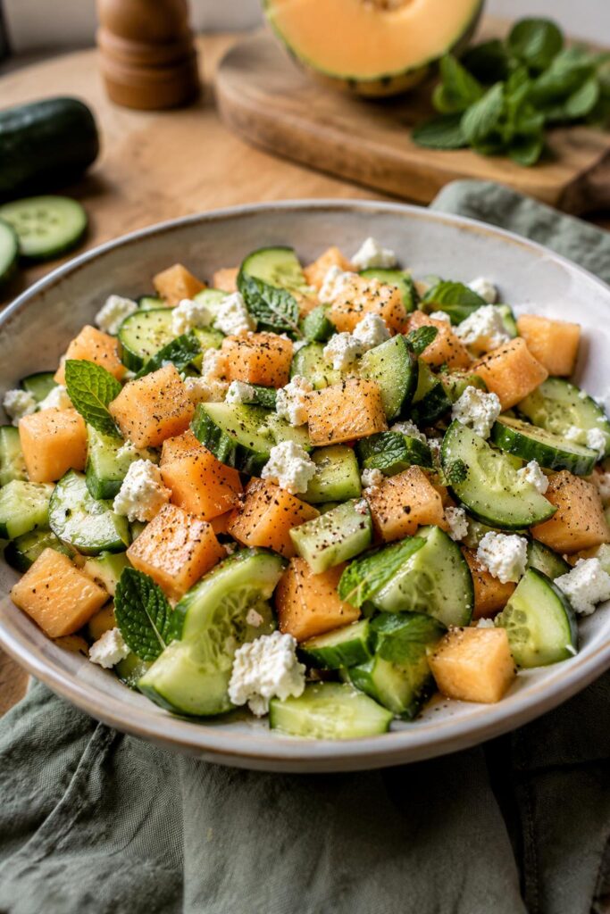 Salade de concombre melon feta - Facile fait maison
