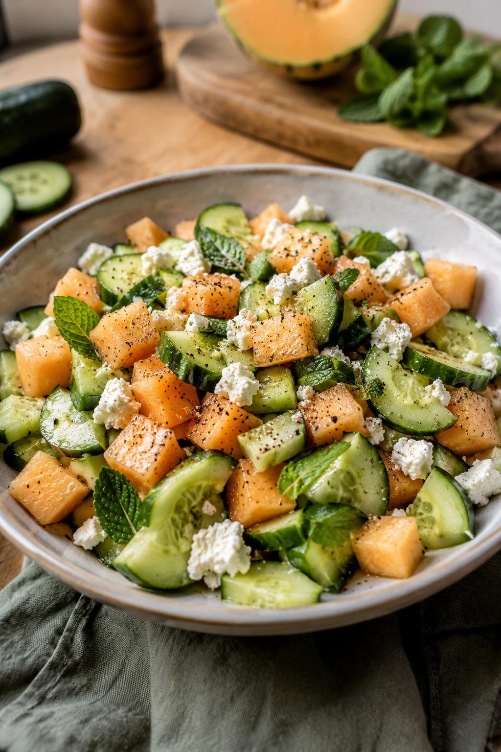 Salade de concombre melon feta - Facile fait maison