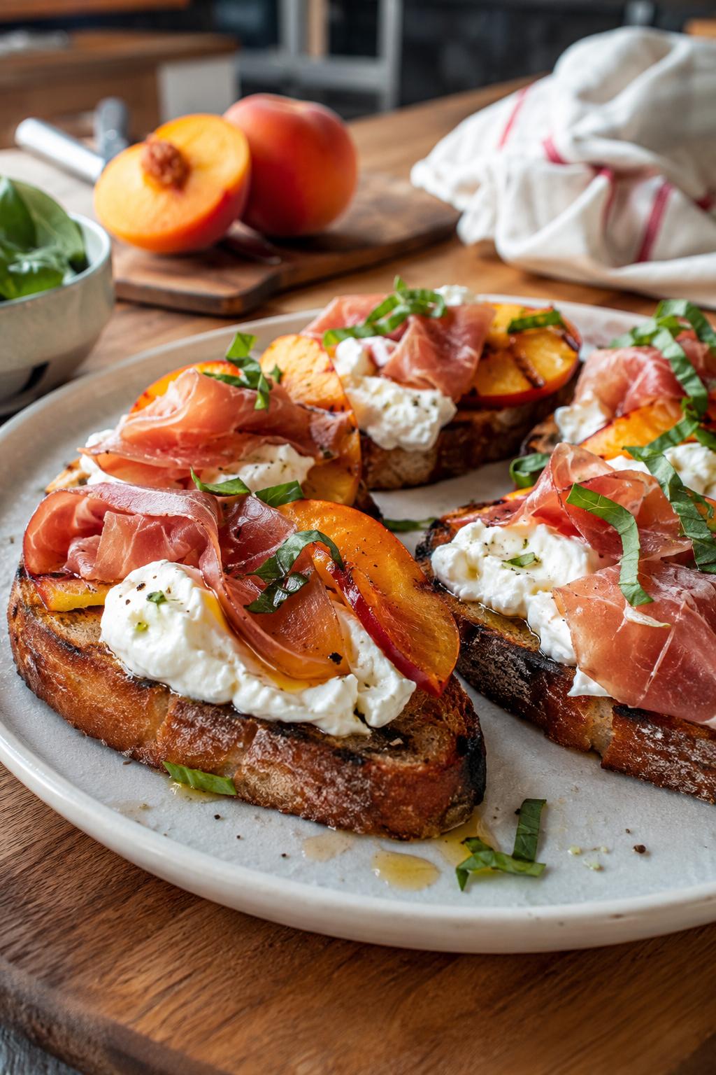 Bruschetta pêche burrata jambon cru - Facile fait maison