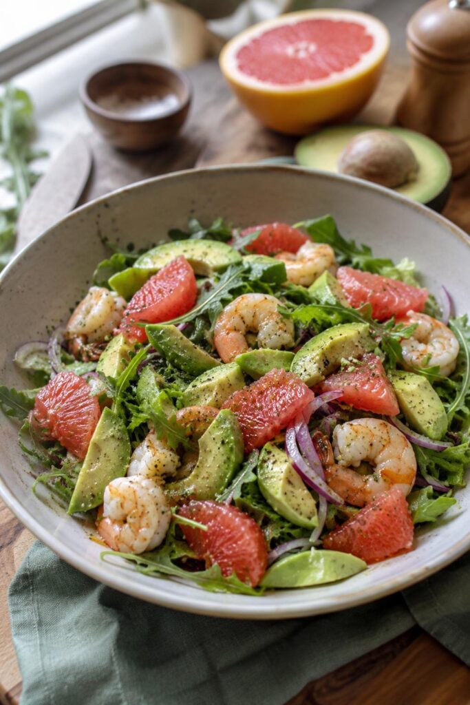 Salade avocat pamplemousse crevettes - Facile fait maison