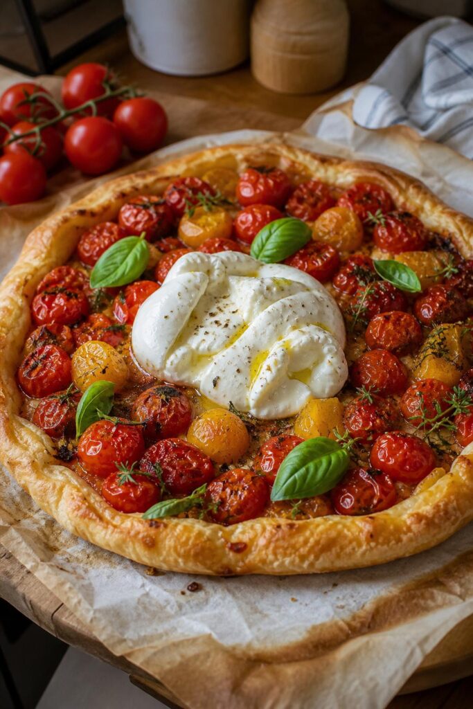 Tarte aux tomates cerises et burrata - Facile fait maison