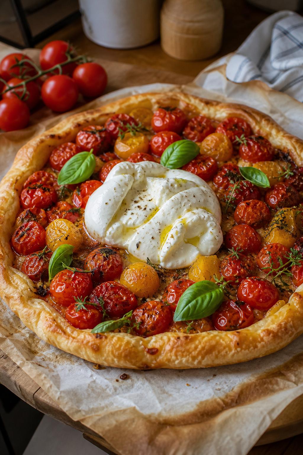 Tarte aux tomates cerises et burrata - Facile fait maison