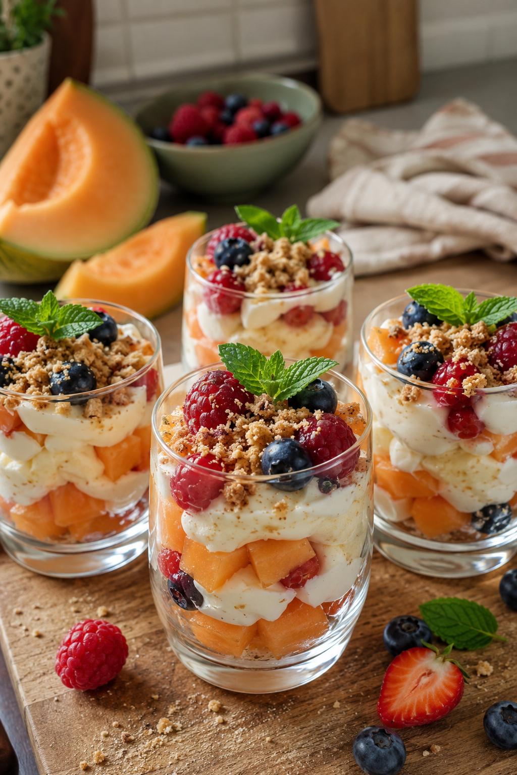 Verrines melon fruits rouges - Facile fait maison
