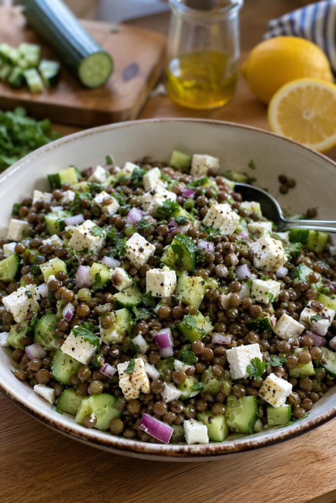 Salade de lentilles feta concombre - Facile fait maison