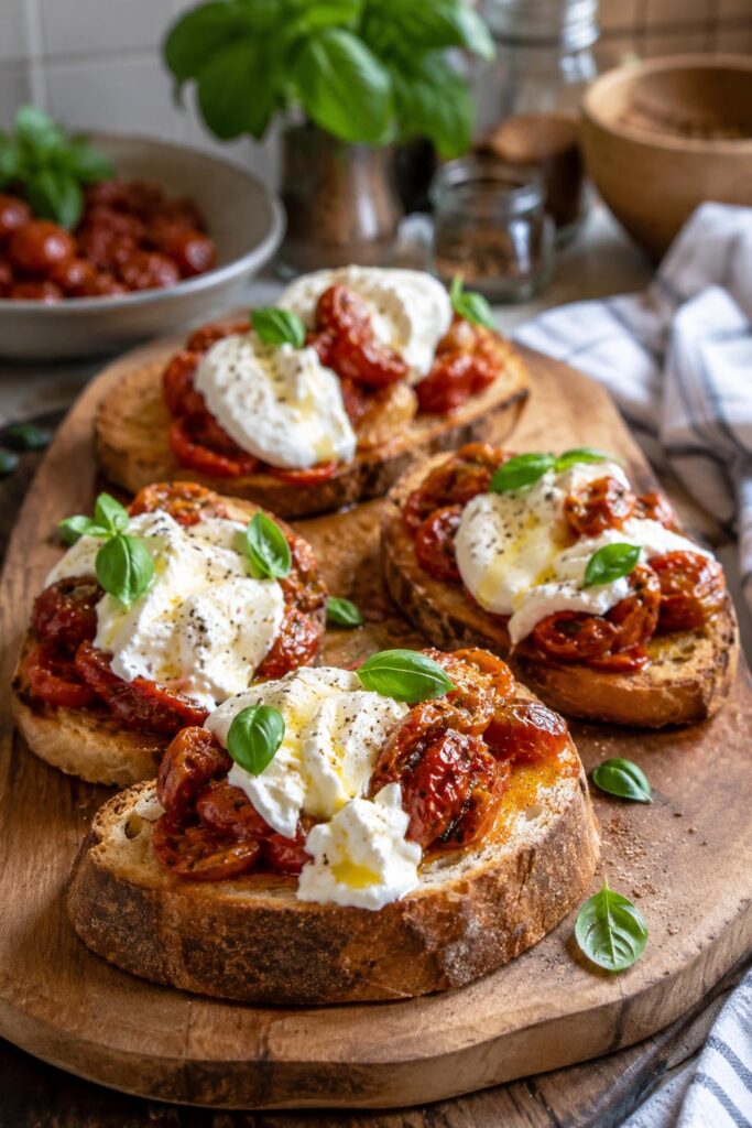 Bruschetta tomates confites burrata - Facile fait maison