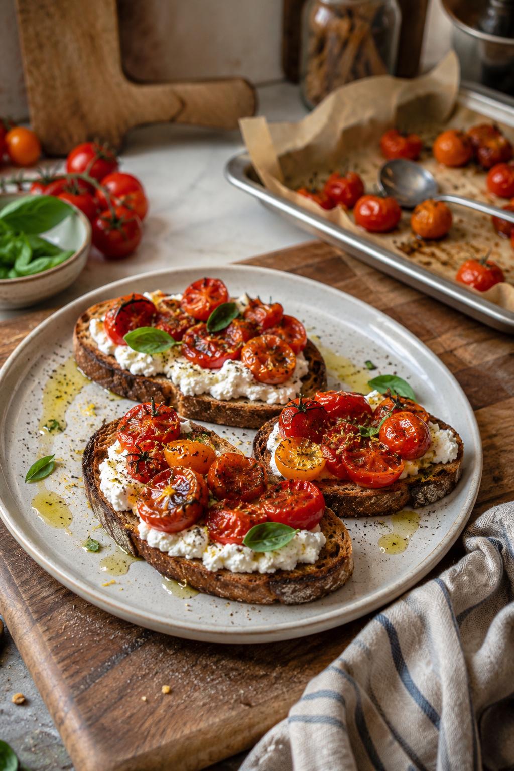 Tartines ricotta tomates rôties - Facile fait maison