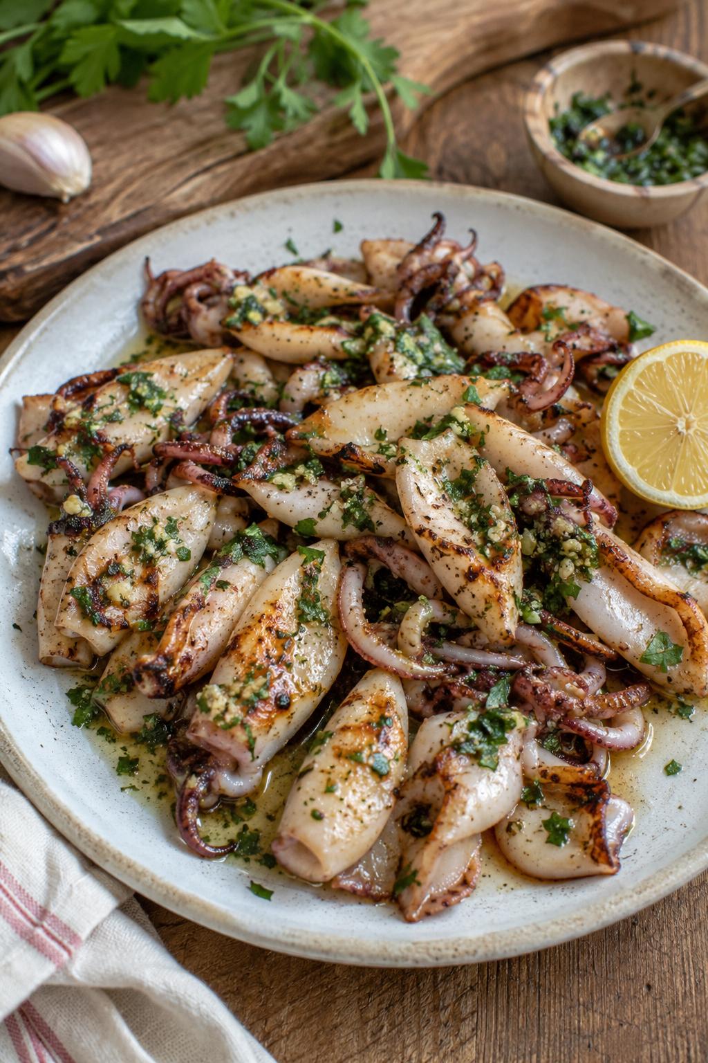 Encornets grillés persillade - Facile fait maison