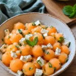 Billes de melon marinées à la feta et menthe - Facile fait maison