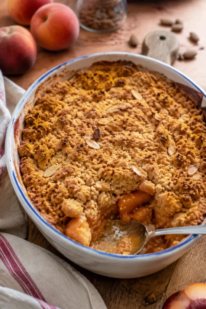 Crumble aux pêches et amandes - Facile fait maison