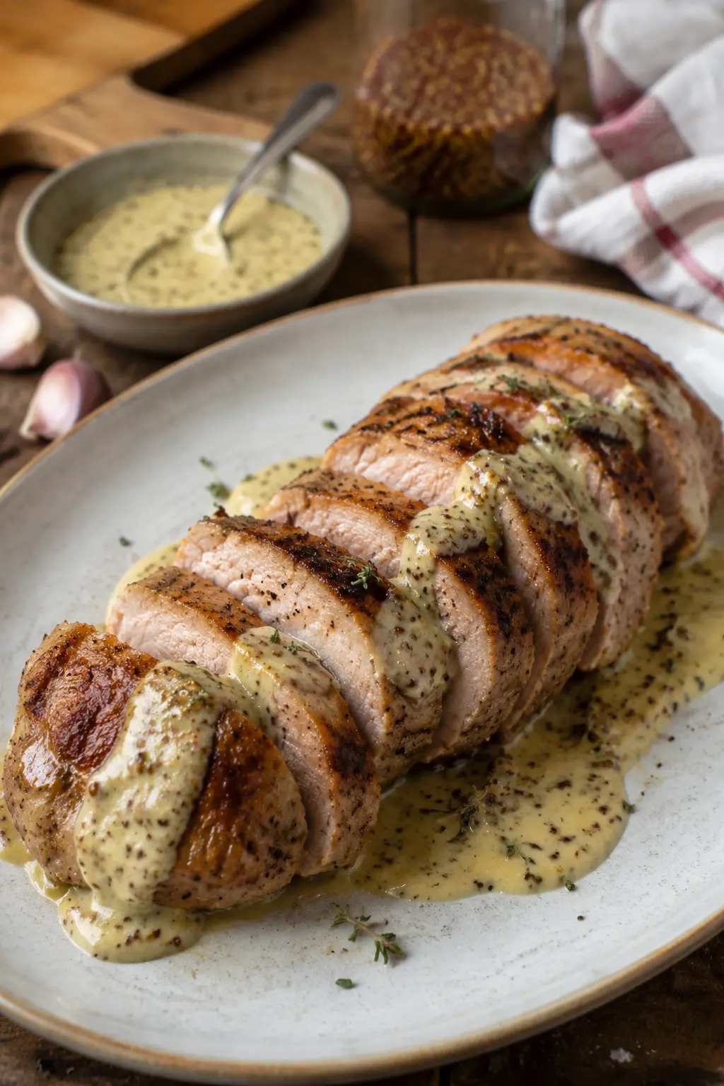Filet de porc grillé, sauce moutarde à l'ancienne - Facile fait maison