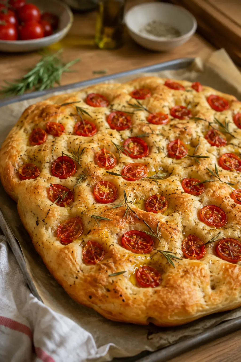 Focaccia tomates cerises et romarin - Facile fait maison