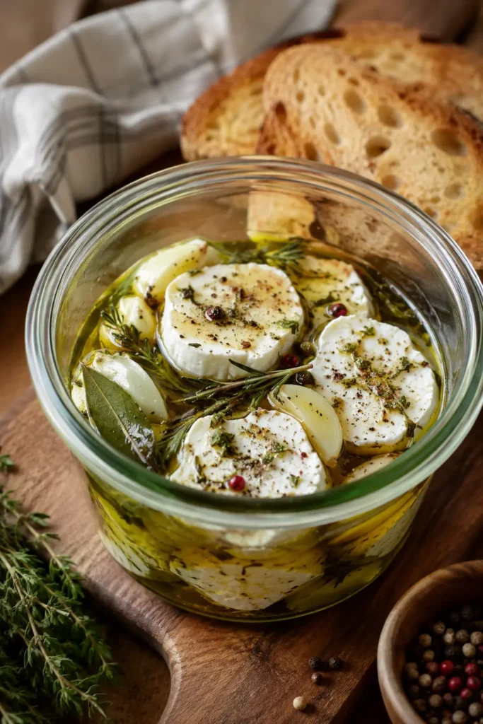 Fromage de chèvre mariné à l'huile d'olive et herbes - Facile fait maison