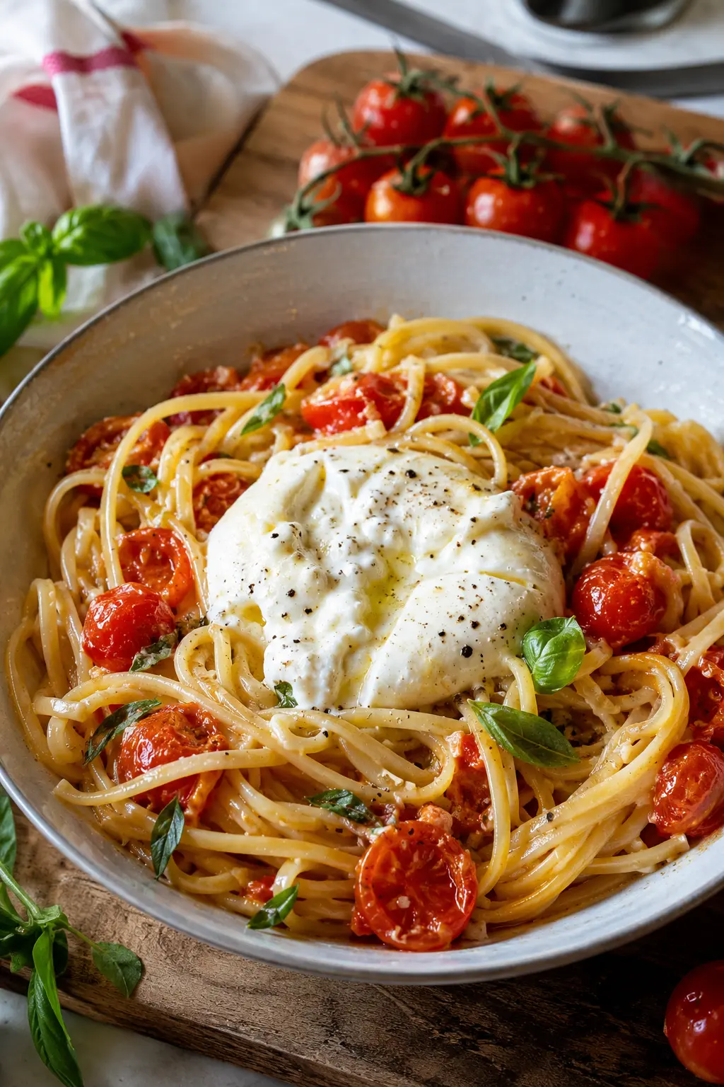 Linguine aux tomates cerises et burrata - Facile fait maison